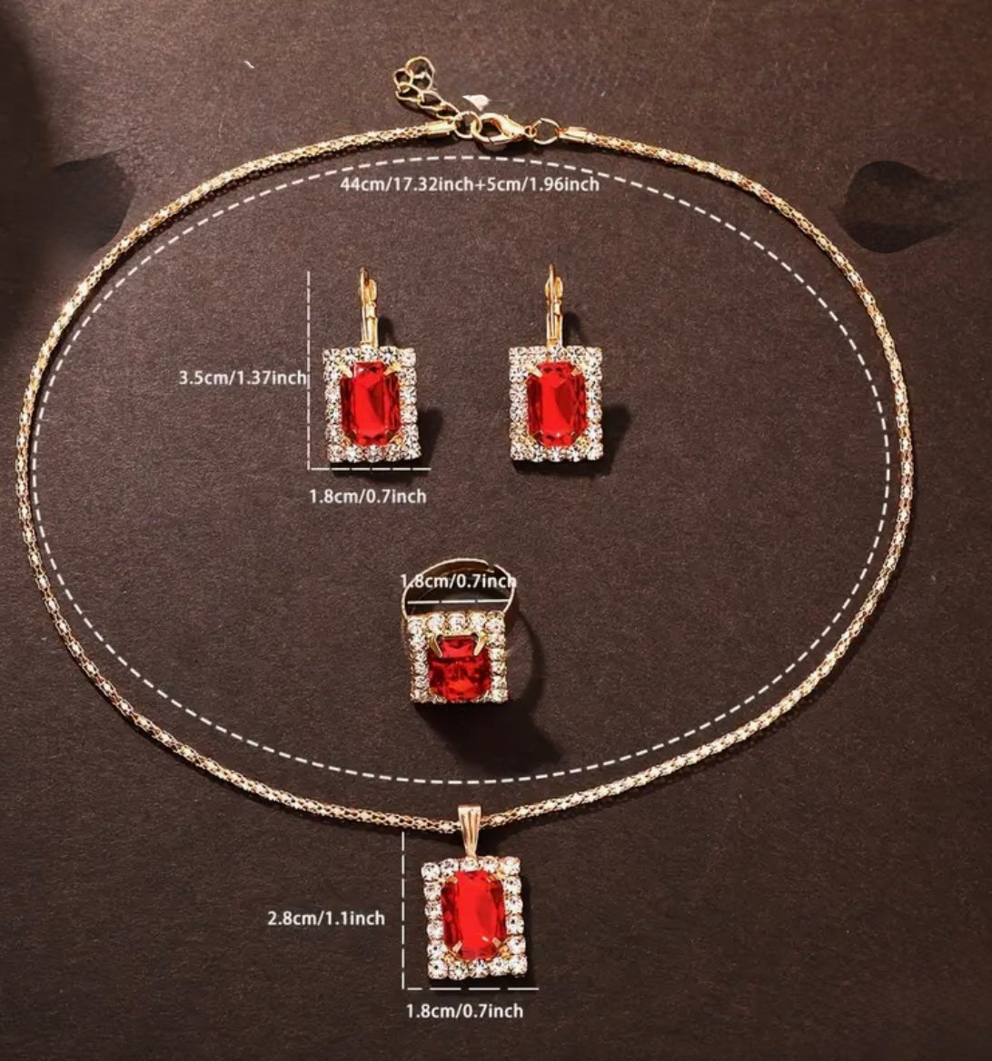5pc Ruby Red Jewelry Set