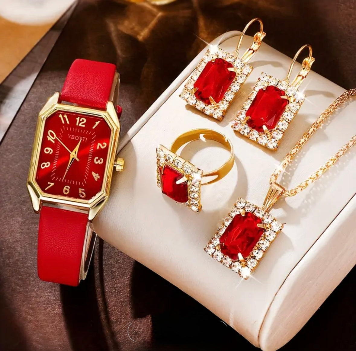 5pc Ruby Red Jewelry Set
