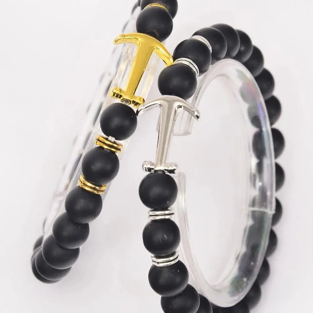 Pulsera de ancla con cuentas de oro/negro o oro/plata