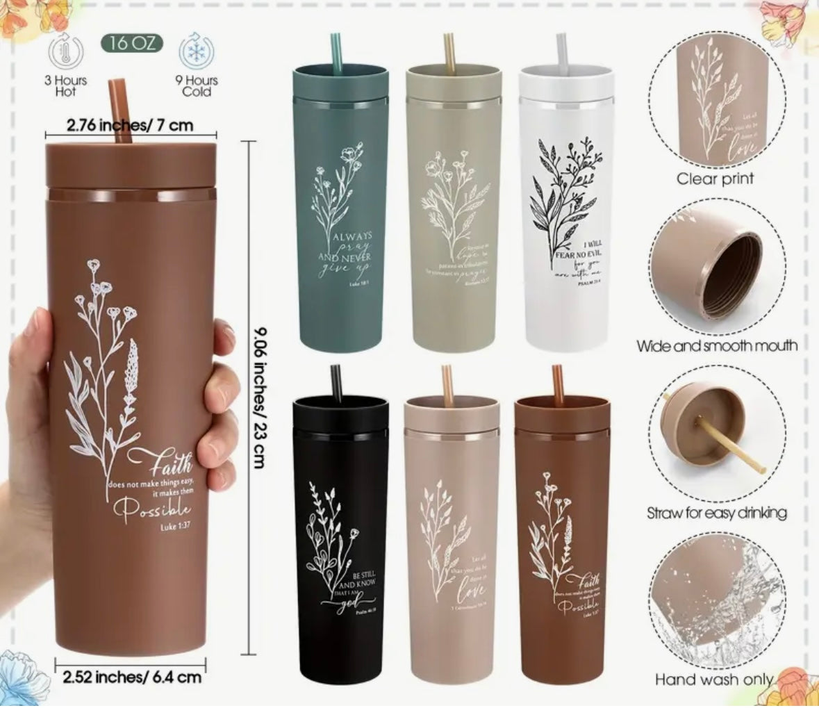 Faithful Affirmations Christian Gift Set – Bible Verse Tumbler & Makeup Bag Collection | Inspirational Gifts for Women