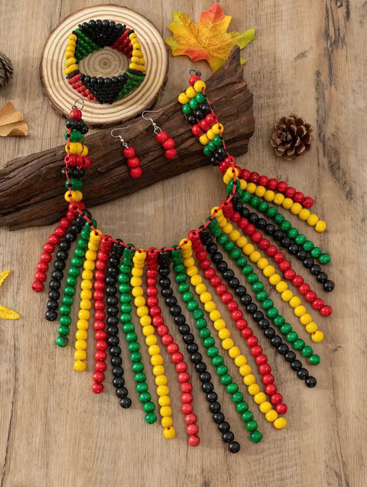 Chic Boho 3-Piece Jewelry Set - Colorful Beaded Necklace Set -Africa Inspired