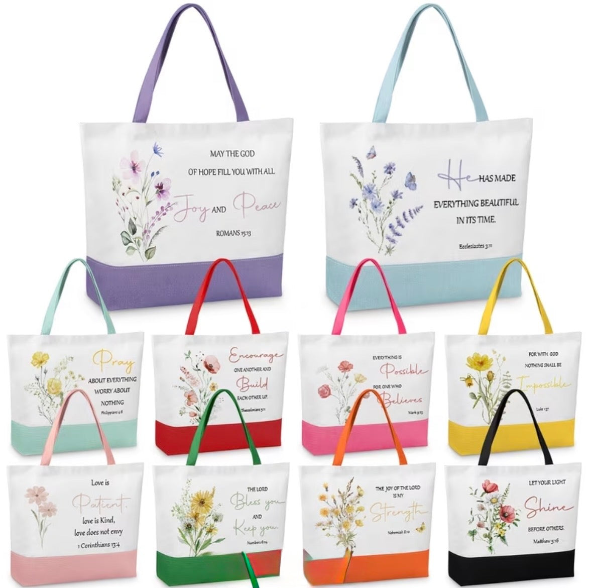 High-Capacity Christian Floral Canvas Tote Bag – Inspirational Scripture Bag with Zipper