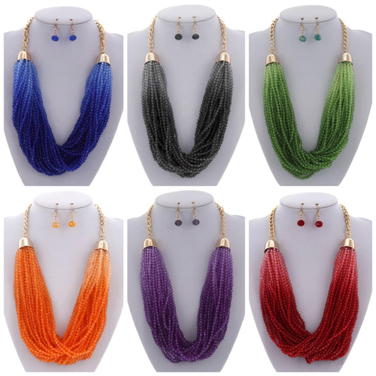 Ombre Beaded Statement Necklace Set