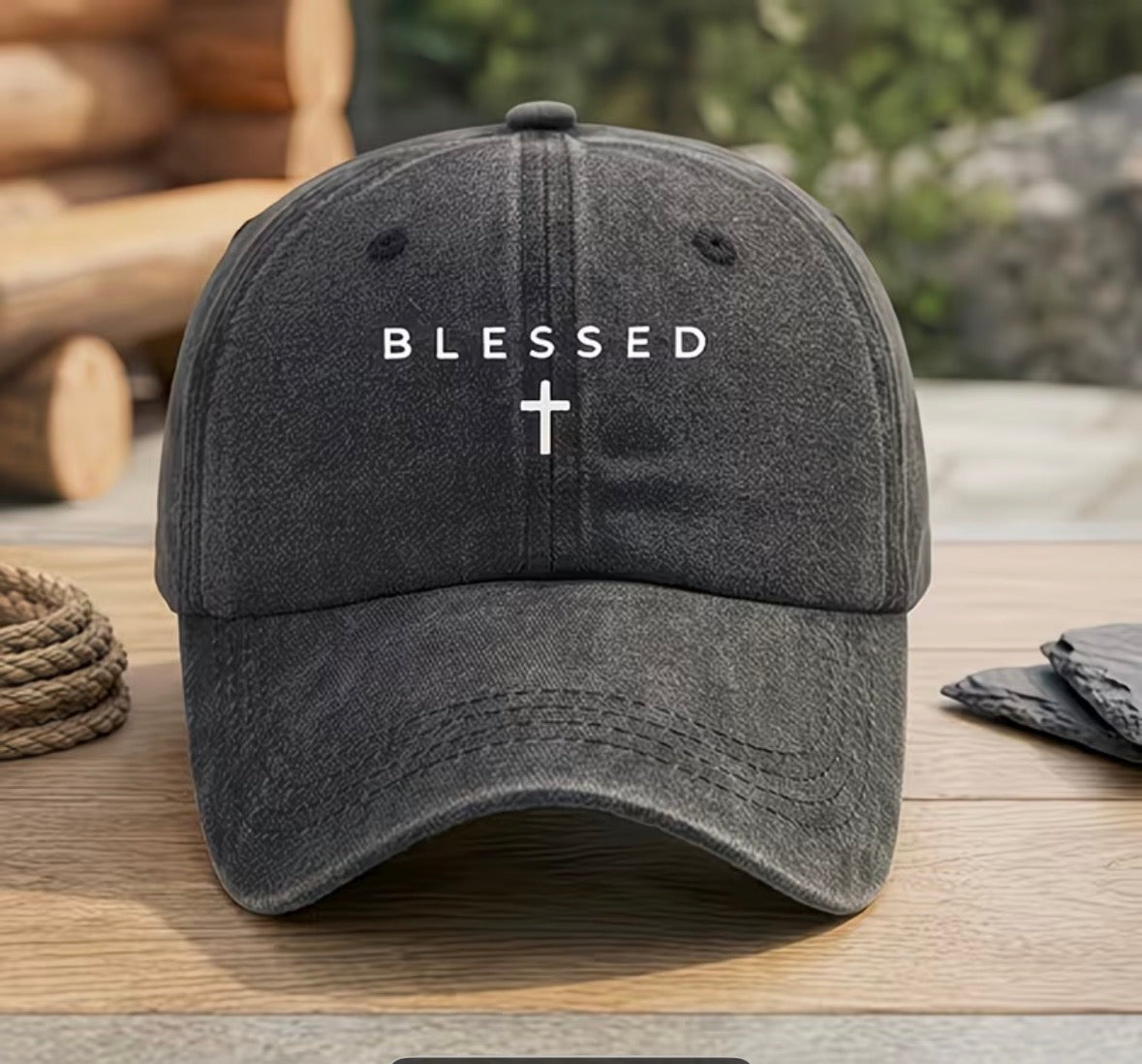 "BLESSED" Cross Embroidered Vintage Washed Baseball Cap