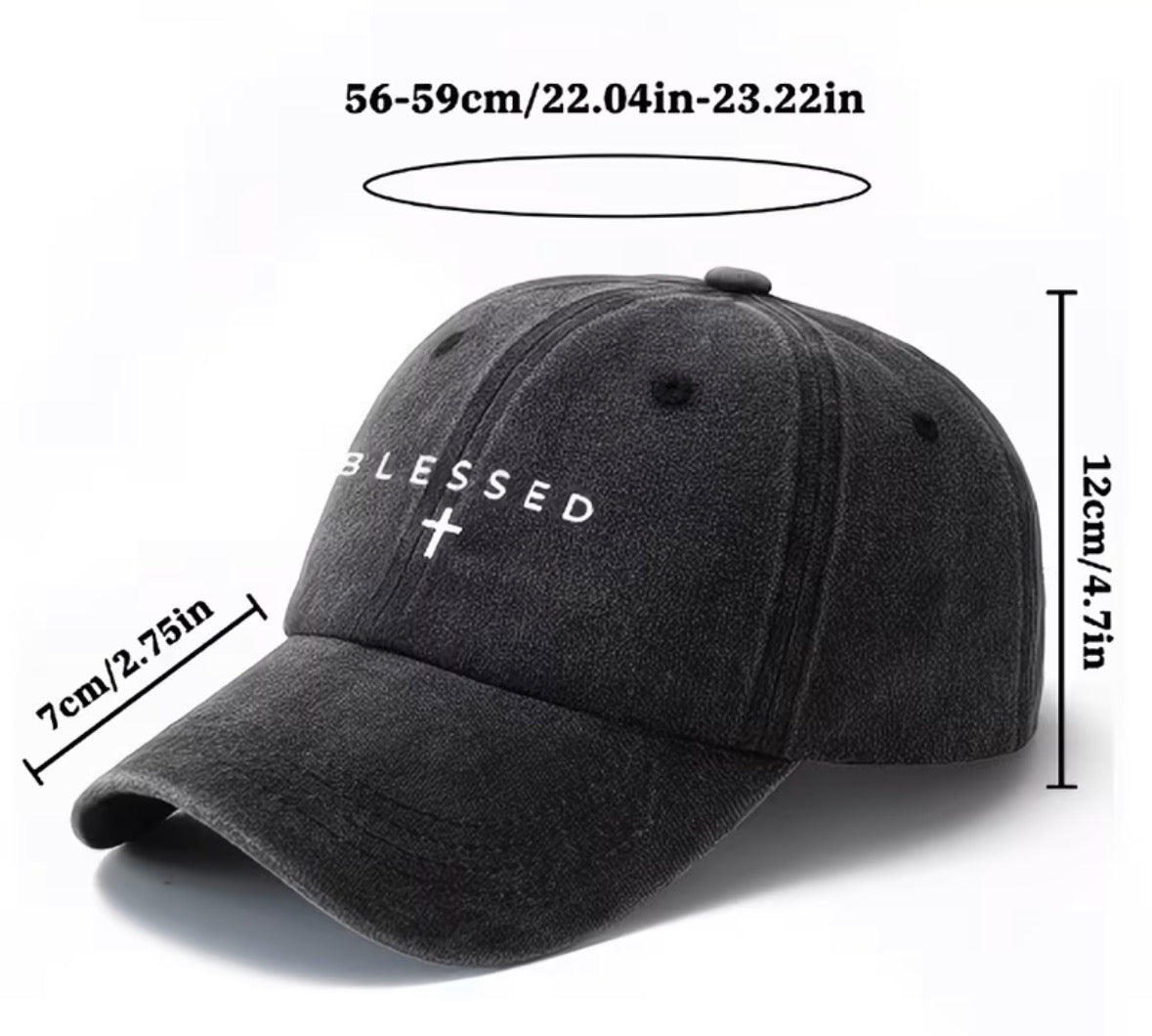 "BLESSED" Cross Embroidered Vintage Washed Baseball Cap