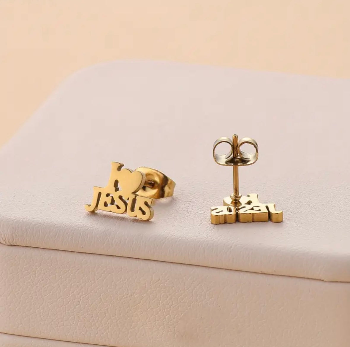 Unisex Trendy Simple Stainless Steel JESUS Stud Earrings