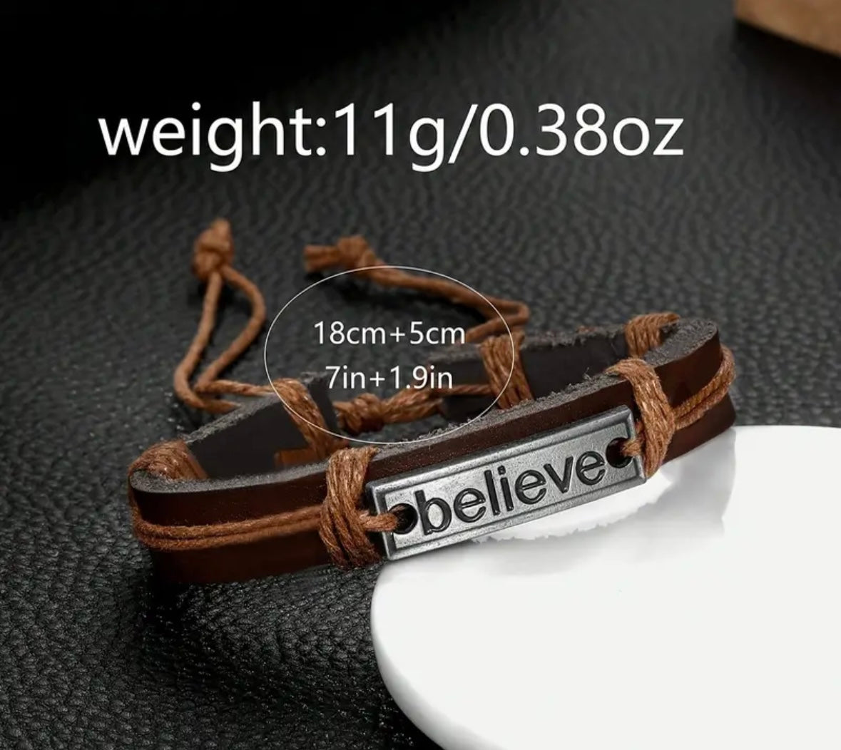 Elegant Men's Brown Leather Quartz Watch with 'Believe' Bracelet Set