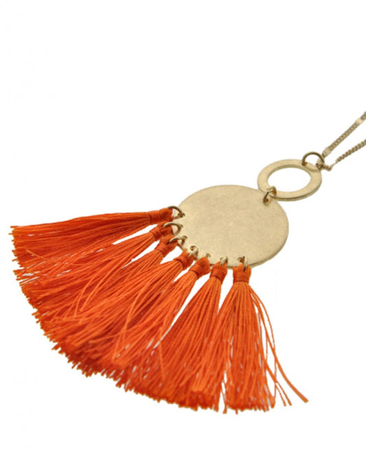 Orange/Gold Long Tassel Pendant Necklace