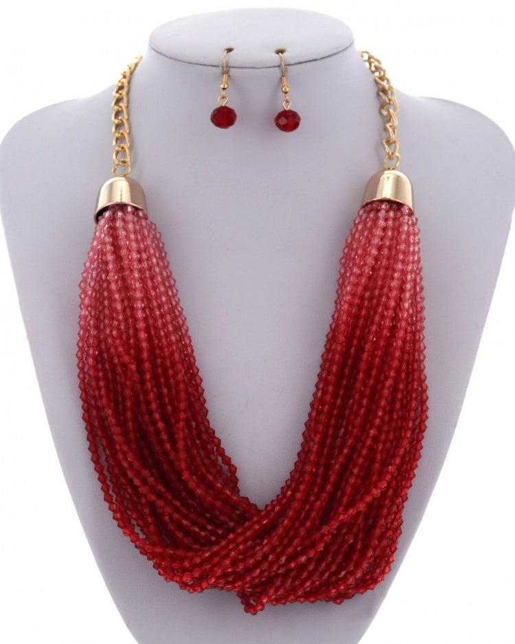 Ombre Beaded Statement Necklace Set