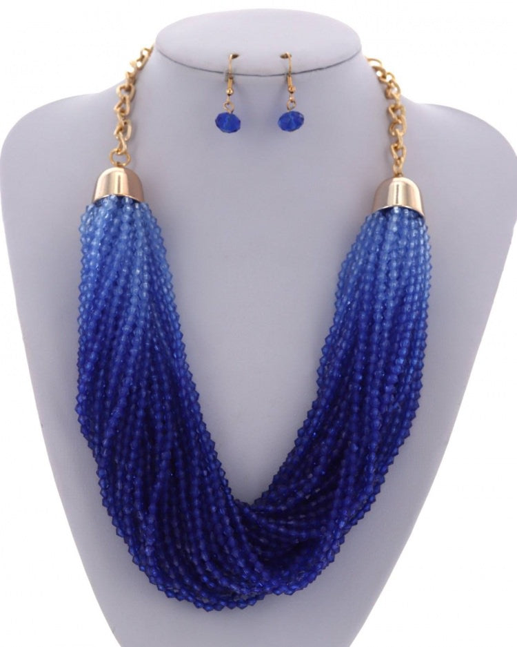 Ombre Beaded Statement Necklace Set