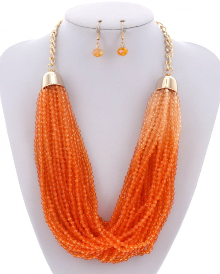 Ombre Beaded Statement Necklace Set