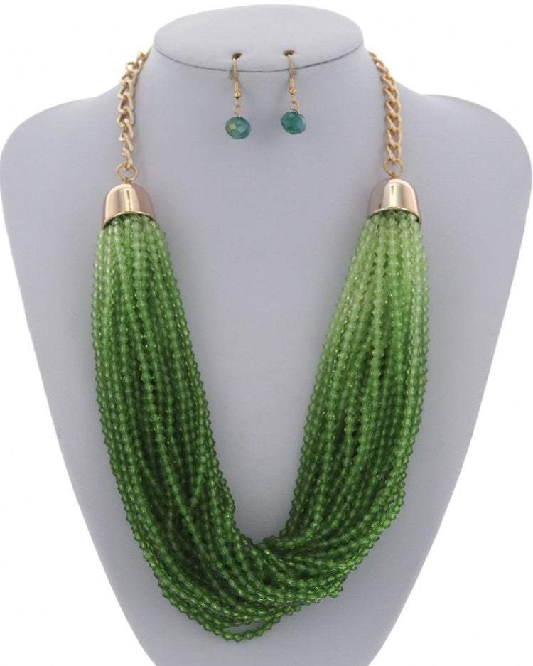 Ombre Beaded Statement Necklace Set