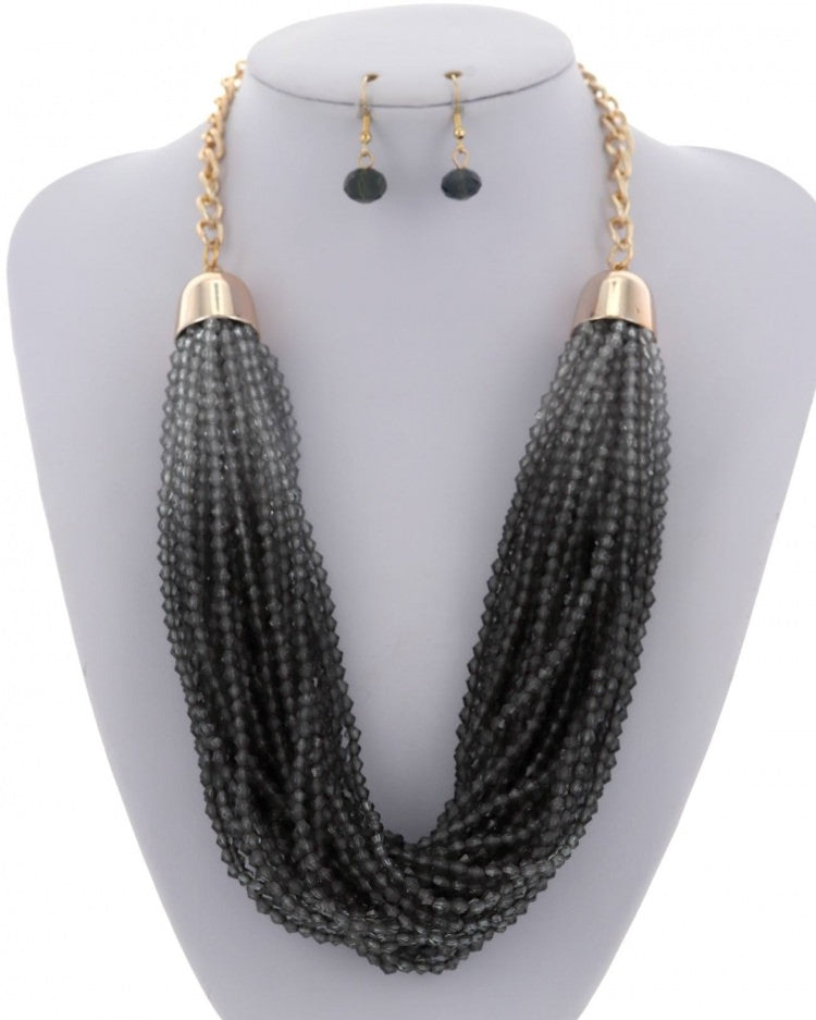 Ombre Beaded Statement Necklace Set