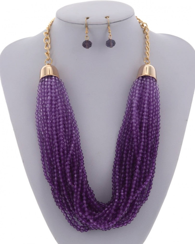 Ombre Beaded Statement Necklace Set