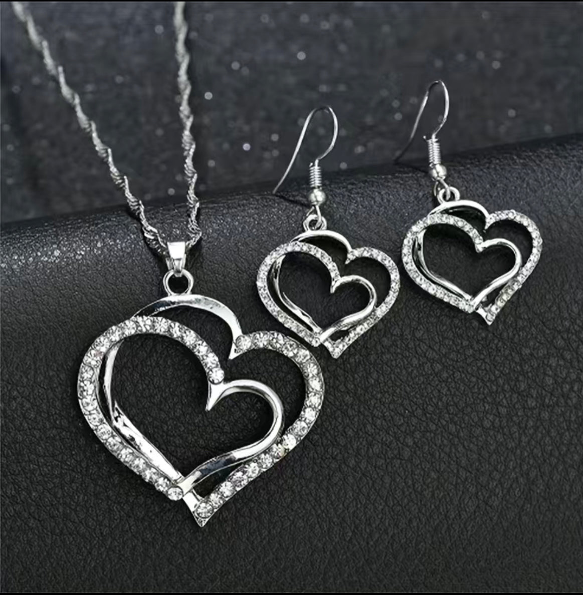 Conjunto de joyería con doble corazón de 3 piezas para mujer