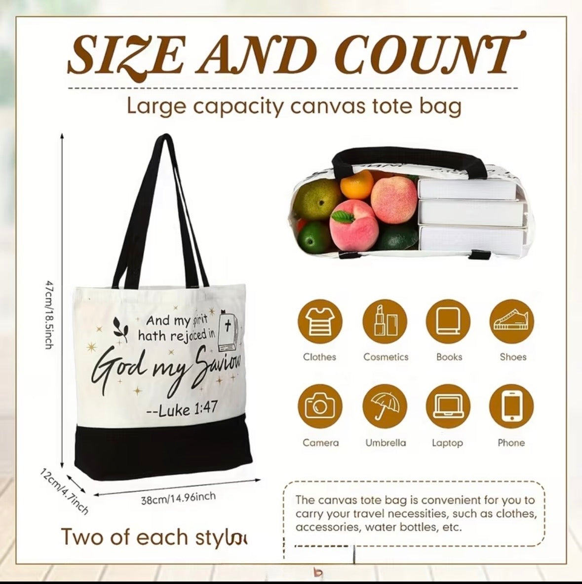 Assorted Biblical Scriptures on Canvas  Tote Bags