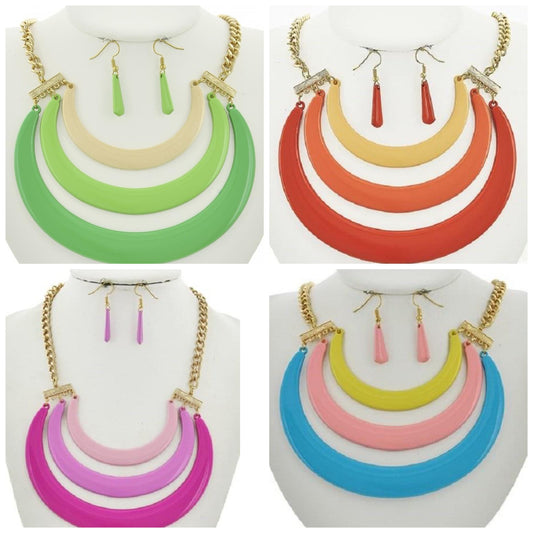 Colorful Herringbone Statement Necklace Set