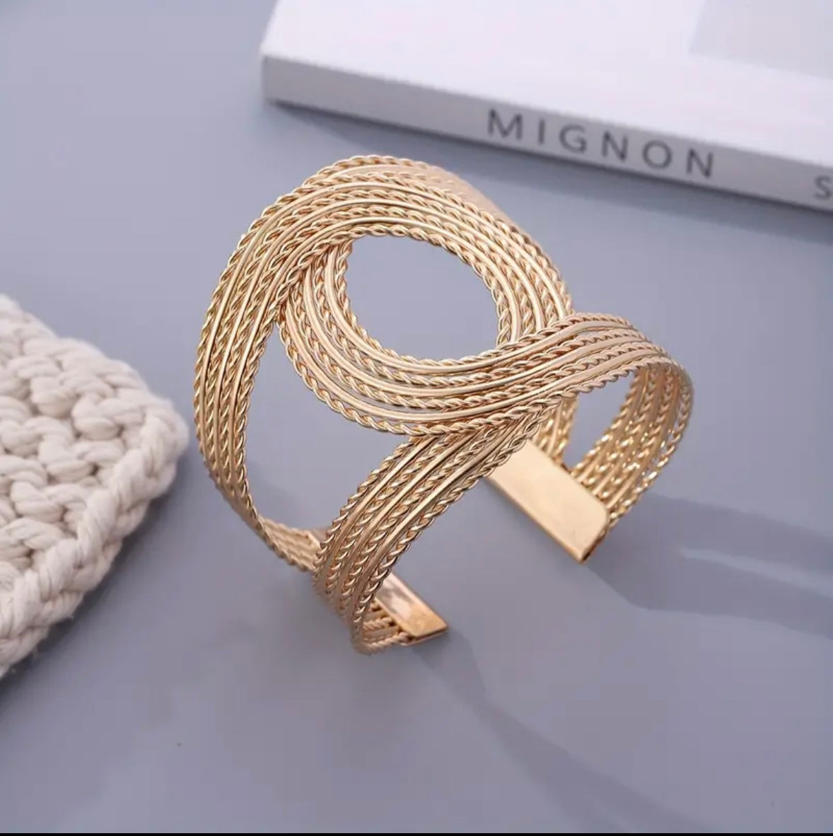 Elegant 14K Gold-Plated Open Cuff Bangle Bracelet – Adjustable