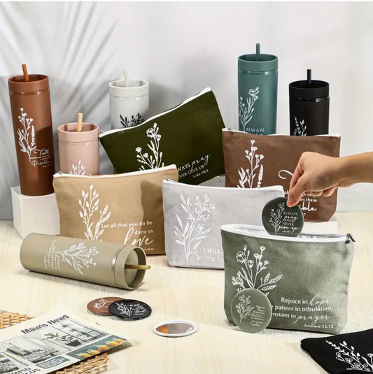 Faithful Affirmations Christian Gift Set – Bible Verse Tumbler & Makeup Bag Collection | Inspirational Gifts for Women