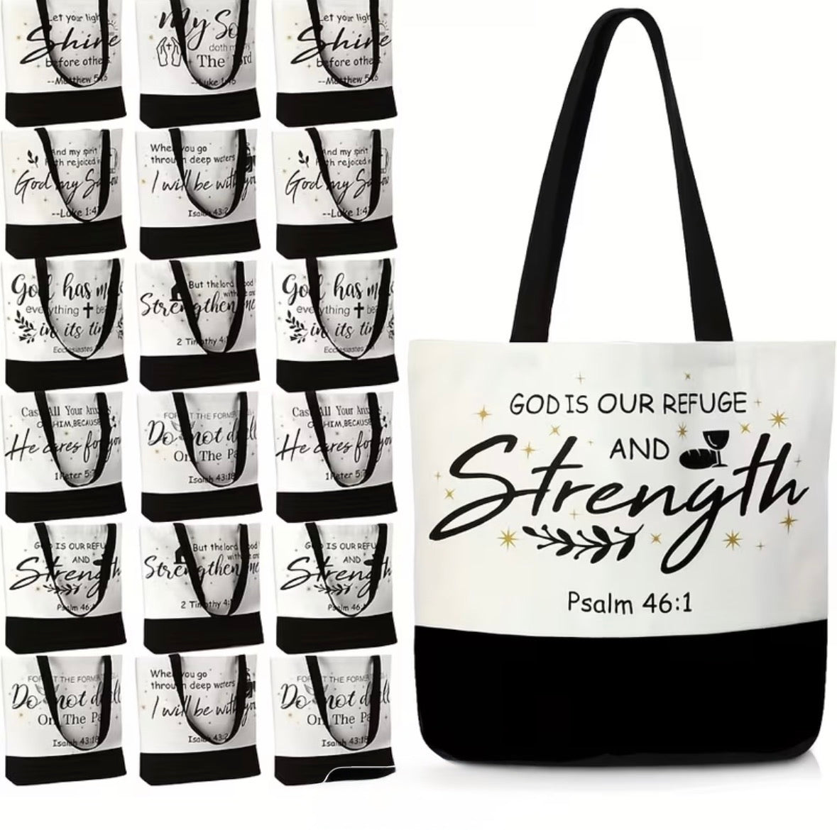 Assorted Biblical Scriptures on Canvas  Tote Bags