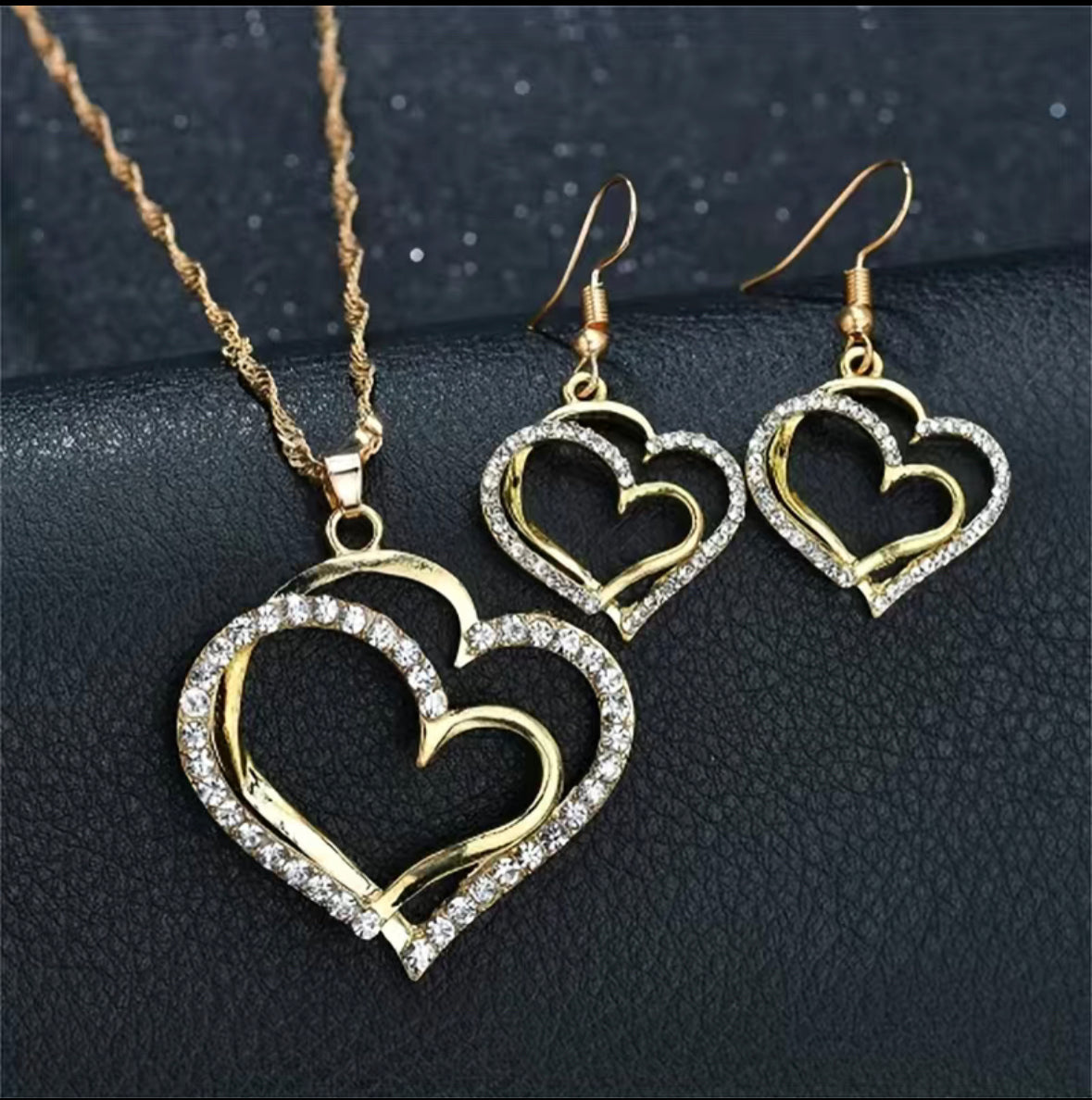 Ladies 3 PC Double Heart Necklace Set