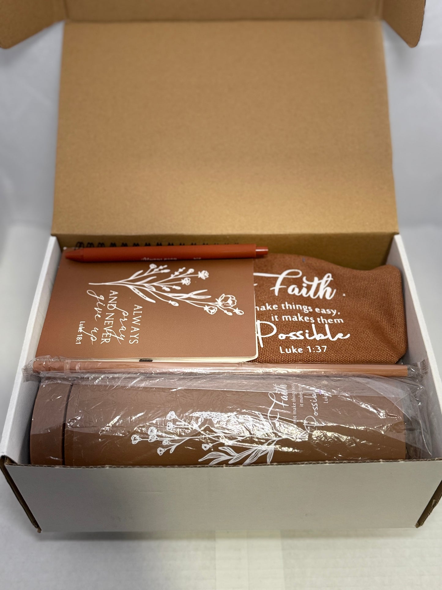 Faithful Affirmations Christian Gift Set – Bible Verse Tumbler & Makeup Bag Collection | Inspirational Gifts for Women