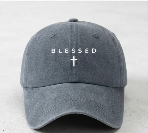 "BLESSED" Cross Embroidered Vintage Washed Baseball Cap