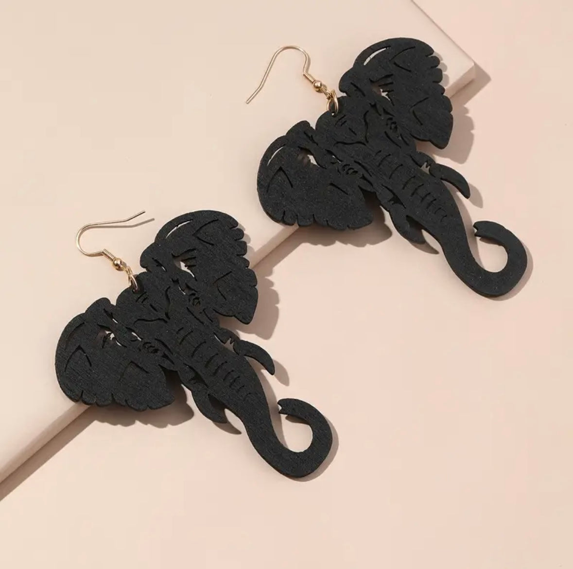 Unveil Your Boho Chic: Trendy 3.74" Wooden Elephant Head Earrings for a Playful Vacation Look!