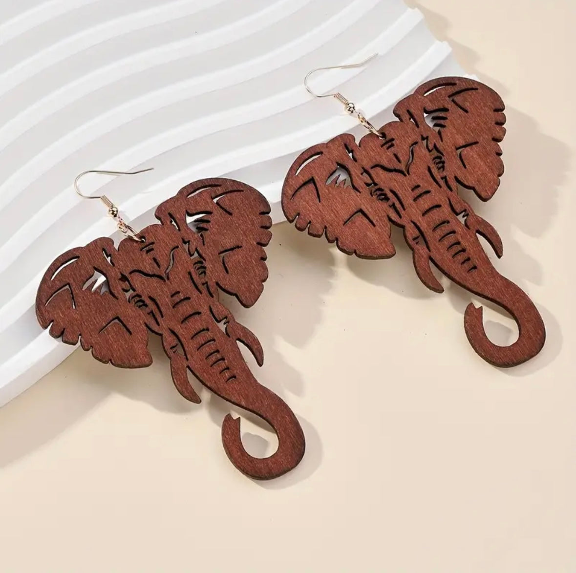 Unveil Your Boho Chic: Trendy 3.74" Wooden Elephant Head Earrings for a Playful Vacation Look!