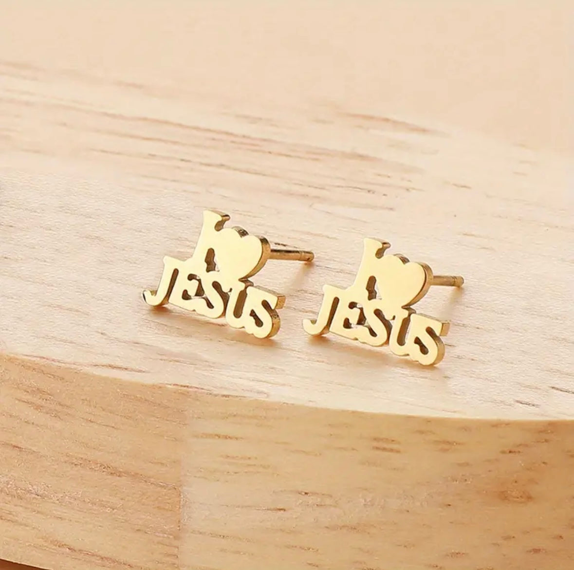 Unisex Trendy Simple Stainless Steel JESUS Stud Earrings