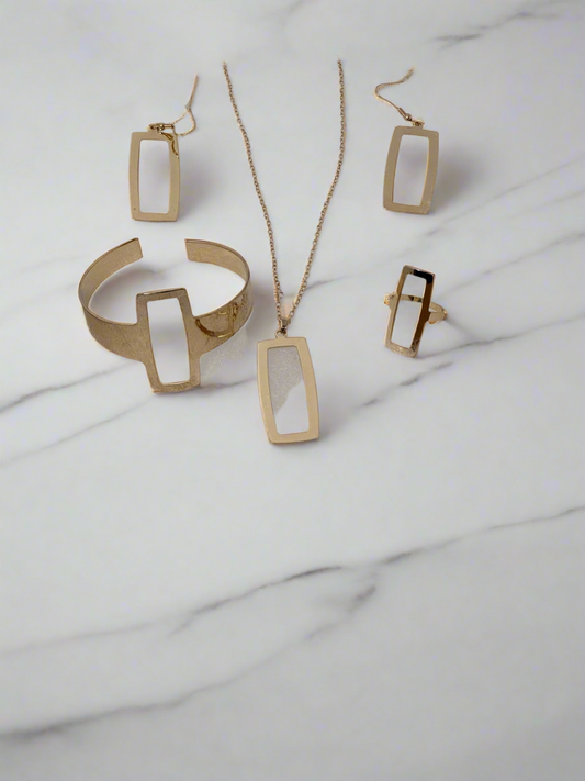 Trendy Geometric Square Jewelry Set - Hollowed Out Ring & Bracelet