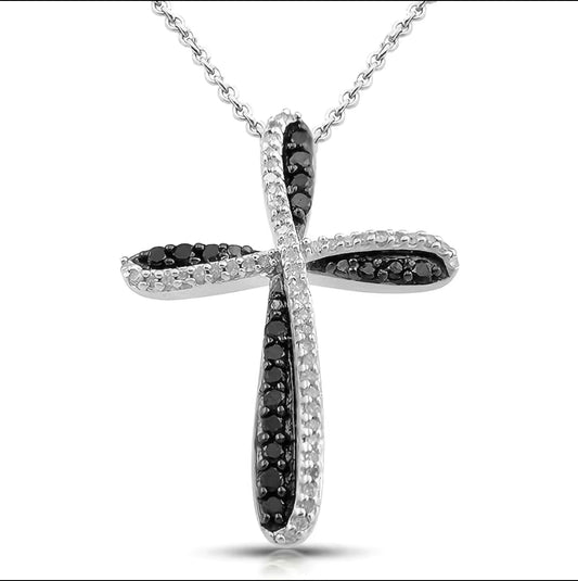 Child's Onyx and Diamond Rhinestone Cross Necklace