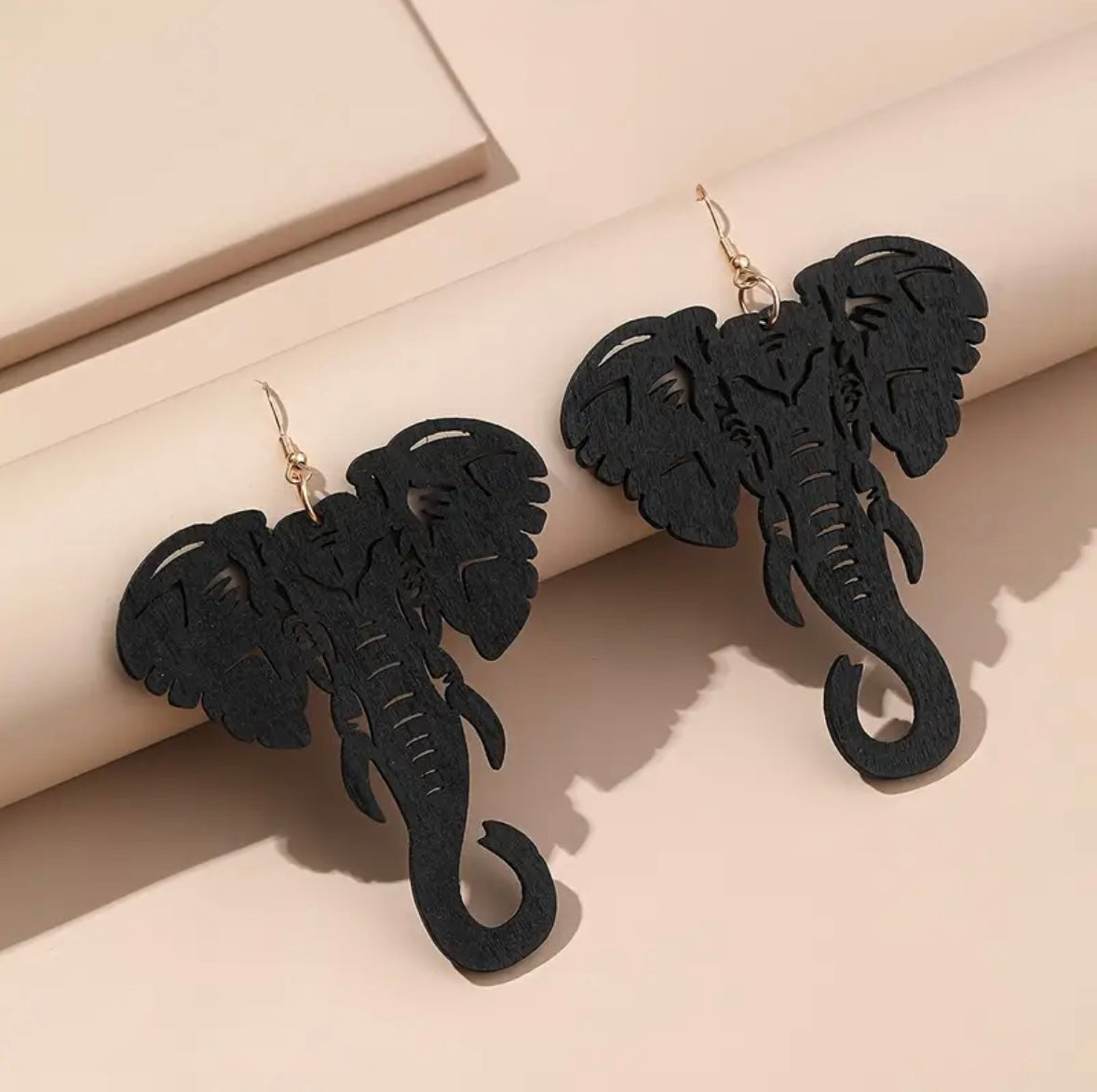 Unveil Your Boho Chic: Trendy 3.74" Wooden Elephant Head Earrings for a Playful Vacation Look!