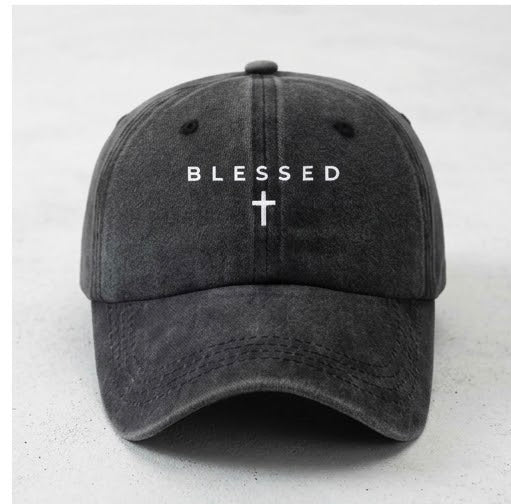 "BLESSED" Cross Embroidered Vintage Washed Baseball Cap