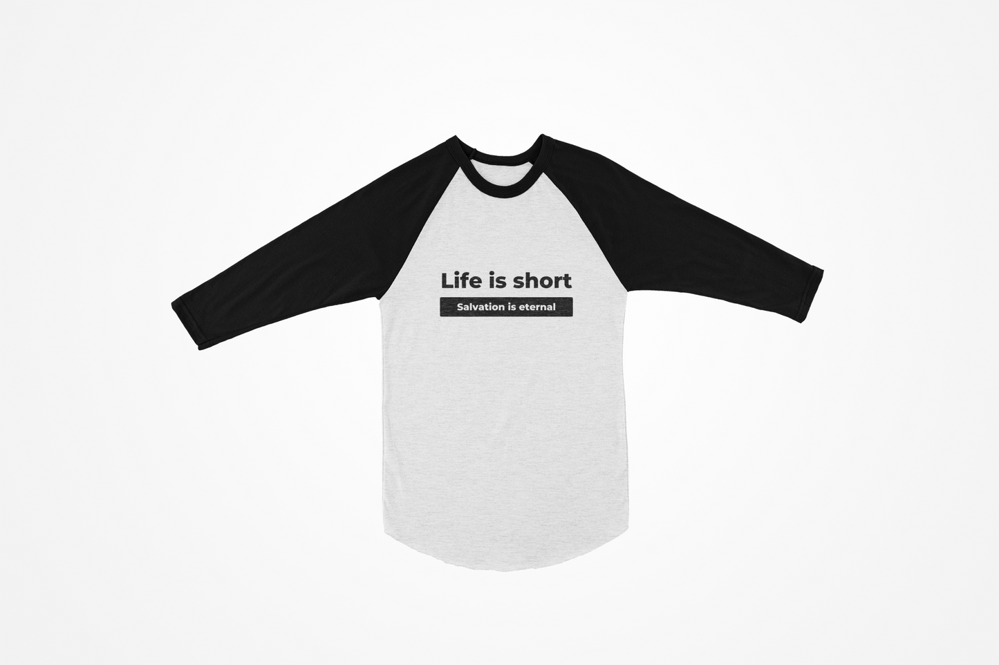 "La vie est courte. Le salut est éternel" T-shirt Raglan 