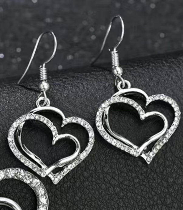 Ladies 3 PC Double Heart Necklace Set