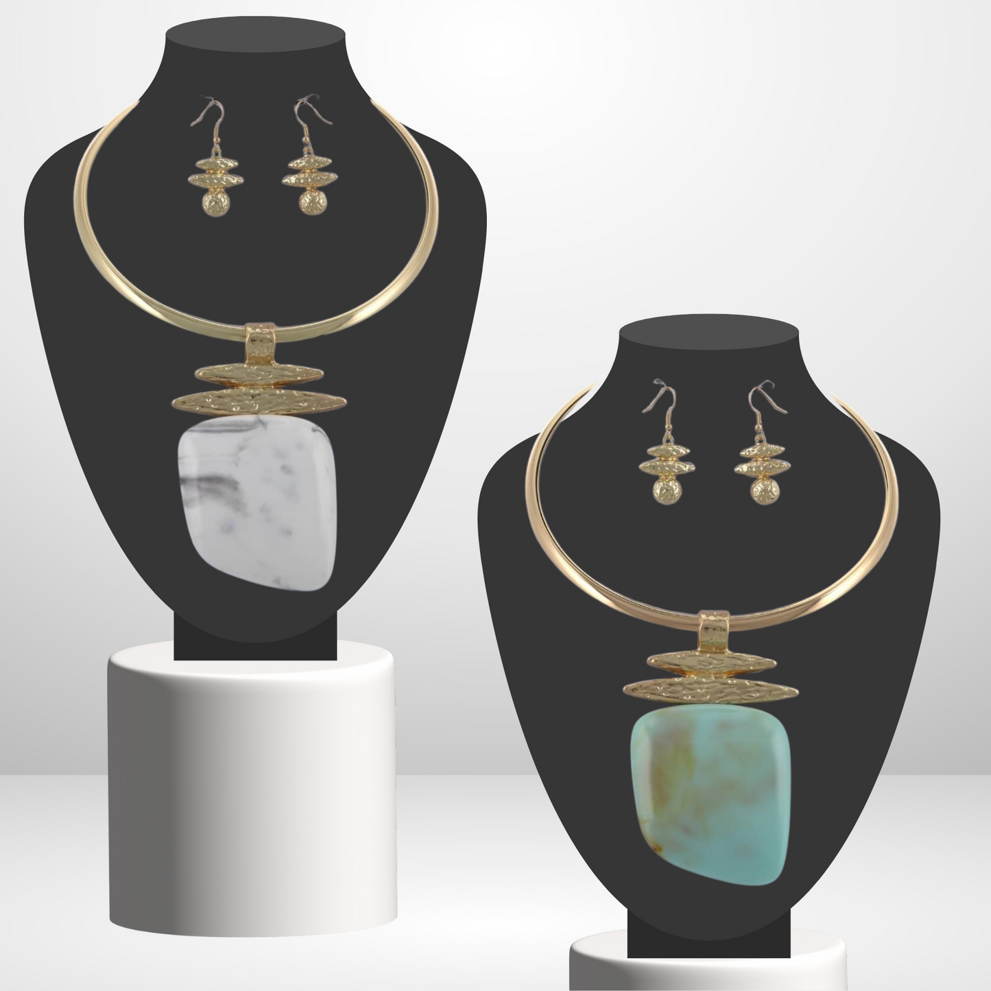 Hammered Marble Pendant Necklace & Earring Sets