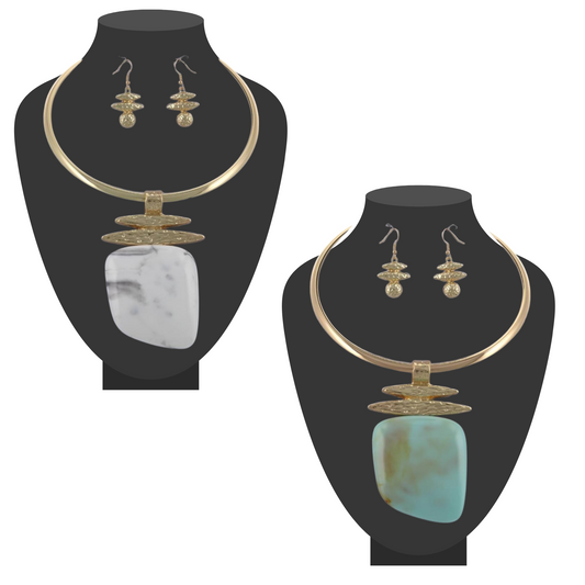 Hammered Marble Pendant Necklace & Earring Sets