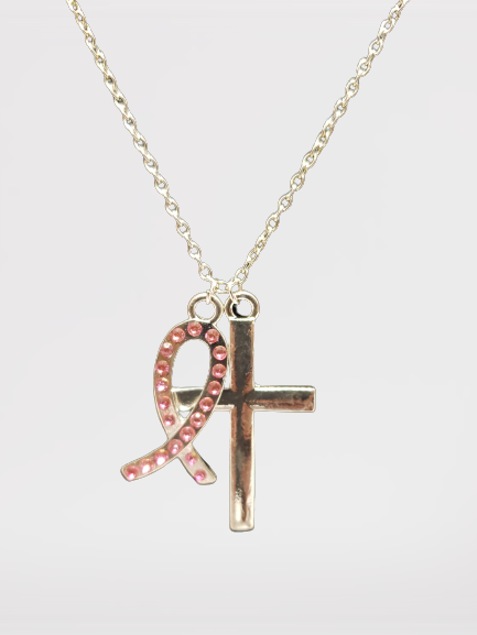 Ensemble collier croix ruban rose