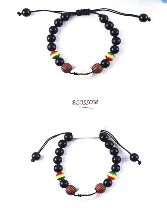 Black Afrocentric Beaded Shell Bracelet