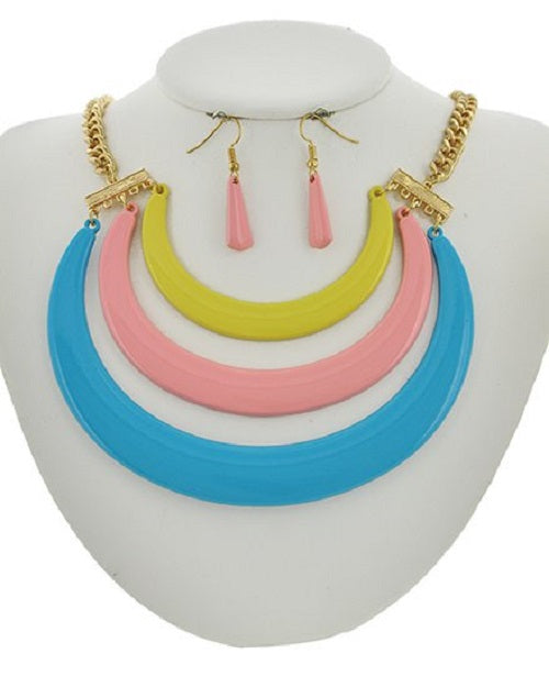 Colorful Herringbone Statement Necklace Set