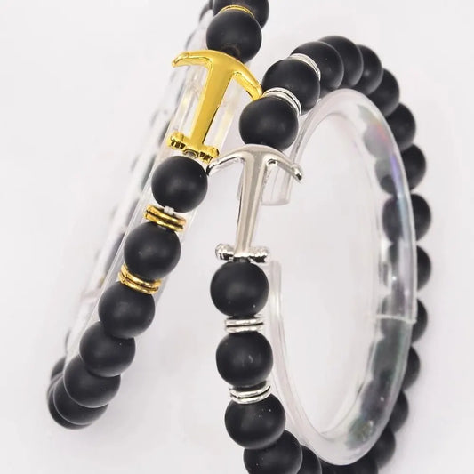 Gold/Black or Gold/Silver Beaded Anchor Bracelet