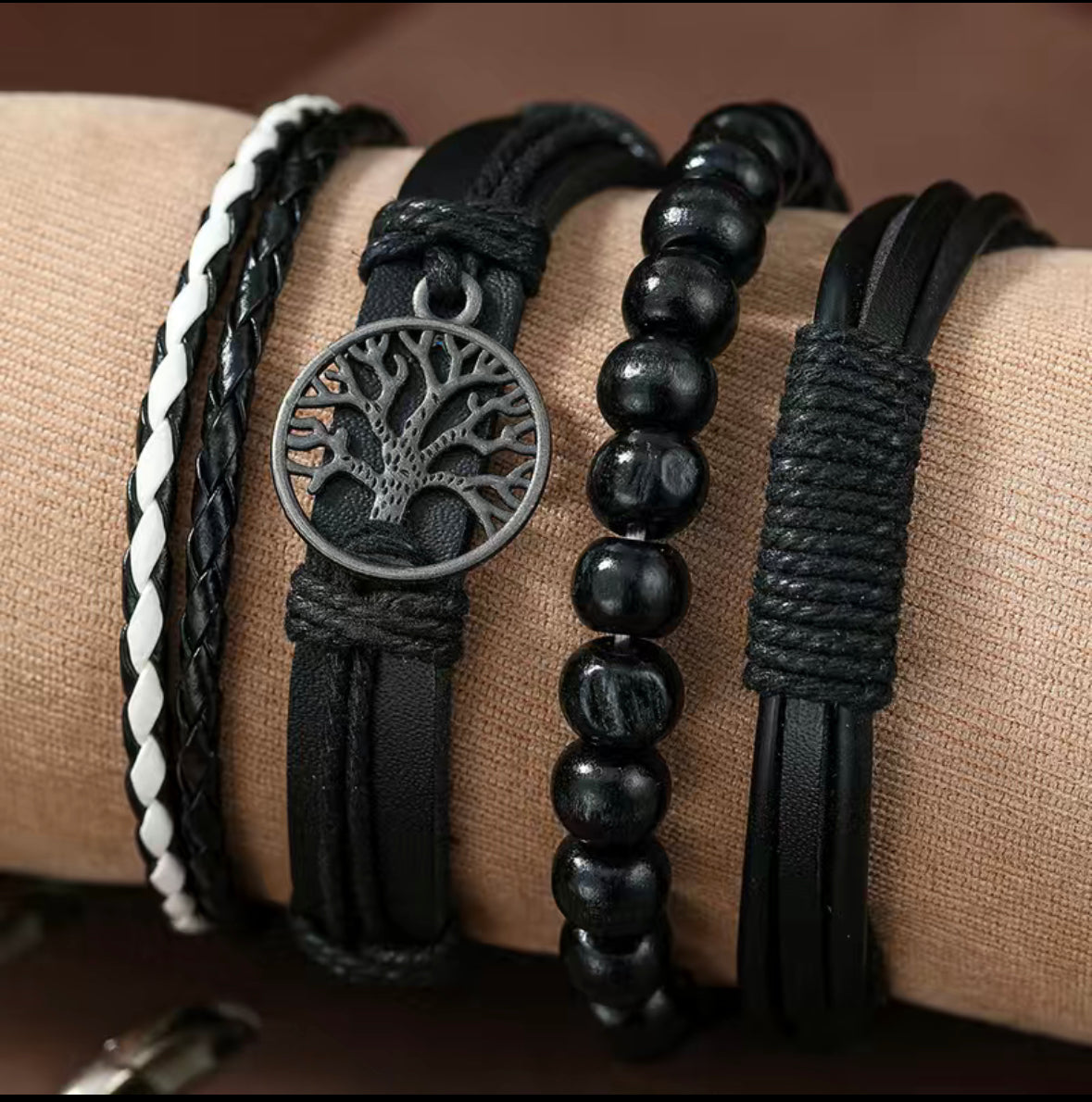 Pulseras de cuero trenzado de 4 piezas para hombre