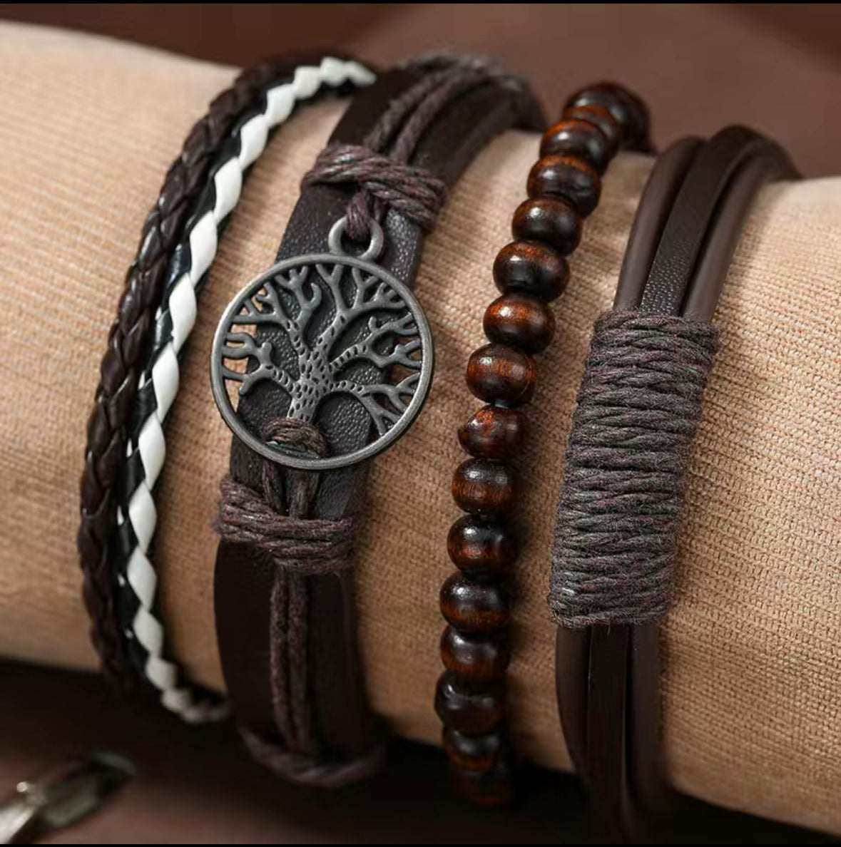 Pulseras de cuero trenzado de 4 piezas para hombre