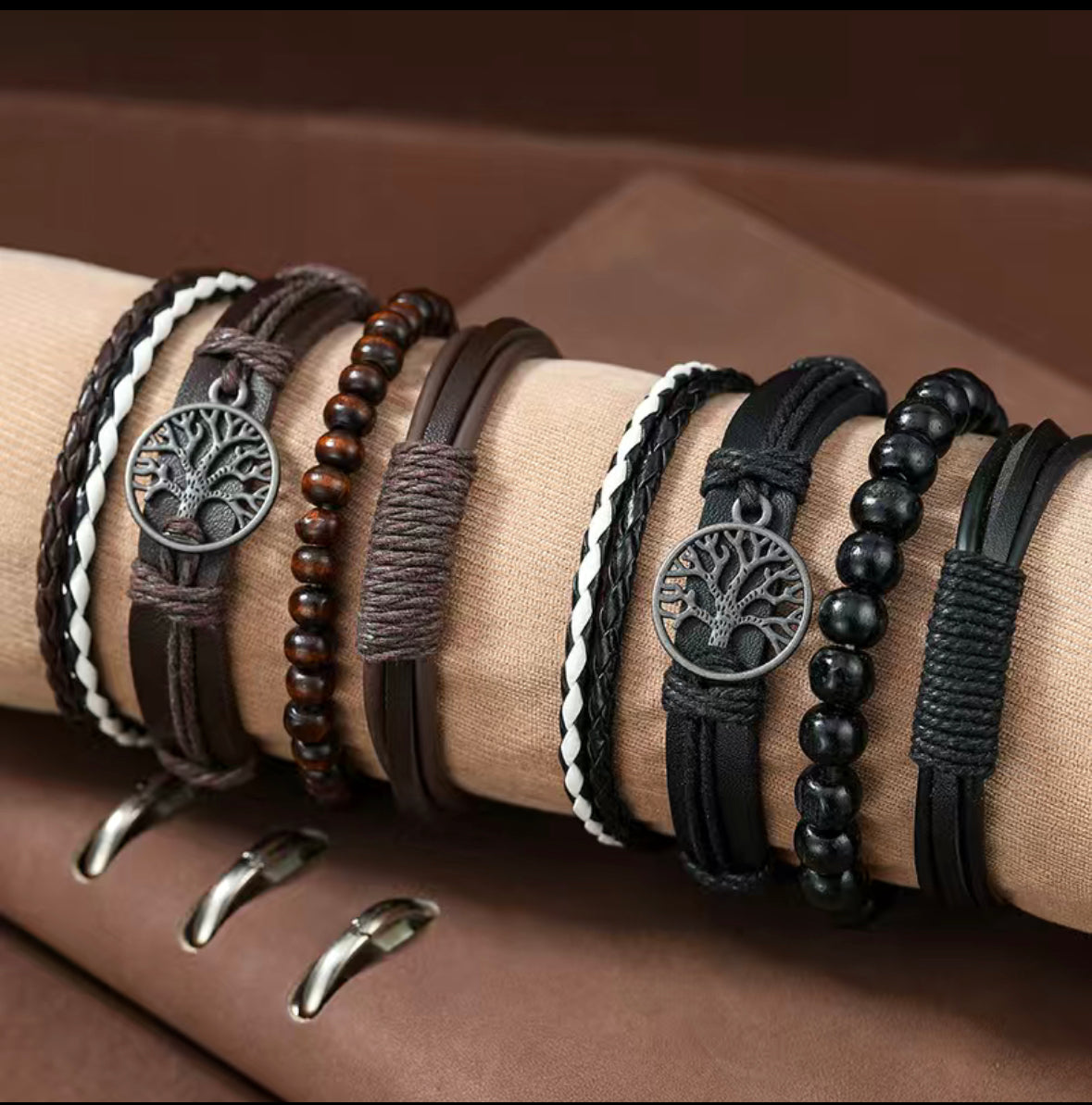 Bracelets en cuir tressé 4 pièces pour hommes