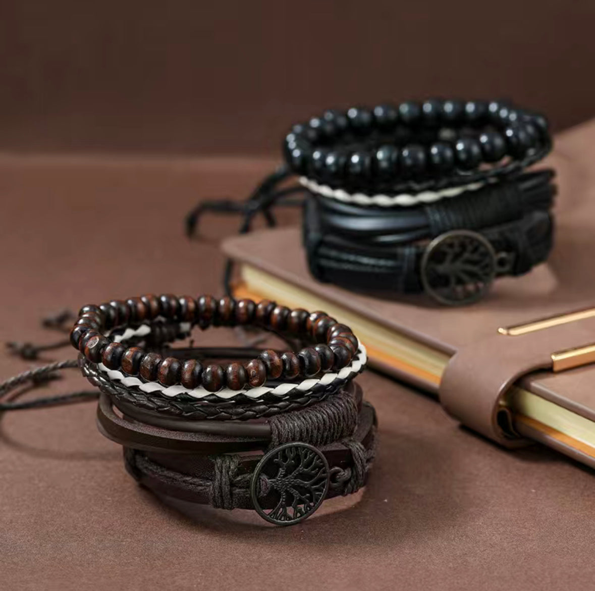 Bracelets en cuir tressé 4 pièces pour hommes