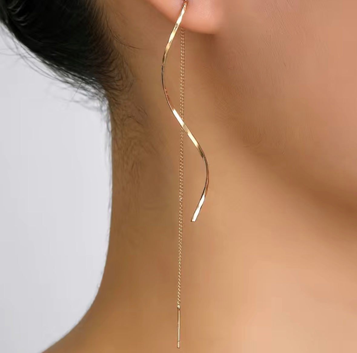 Gold Wave Threader Earrings